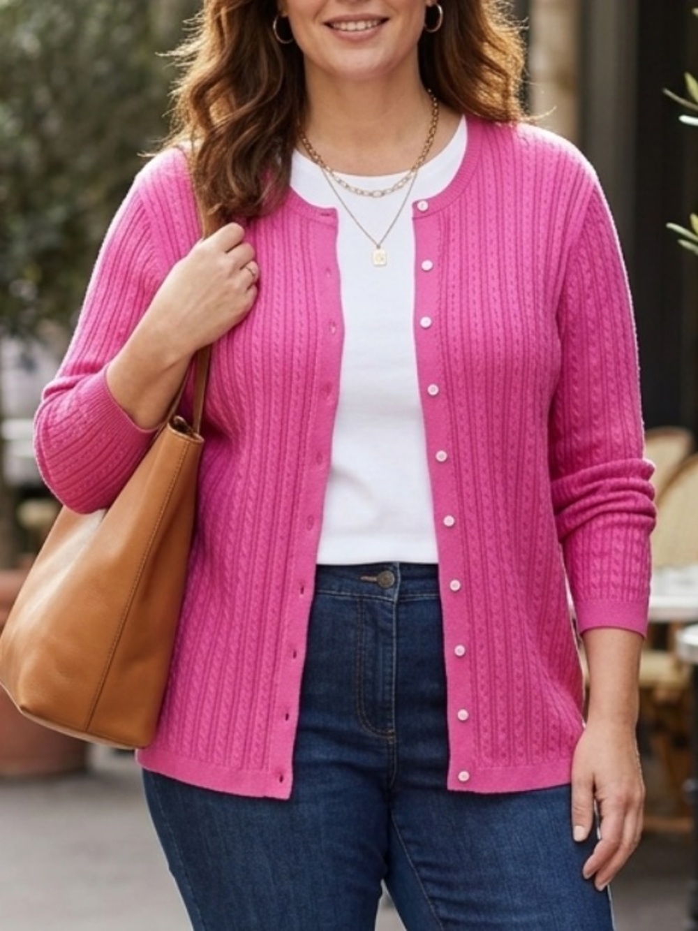 NWT Foxcroft 100% Supima Cotton Ribbed Cable Knit Cardigan Sweater Hot Pink XXL